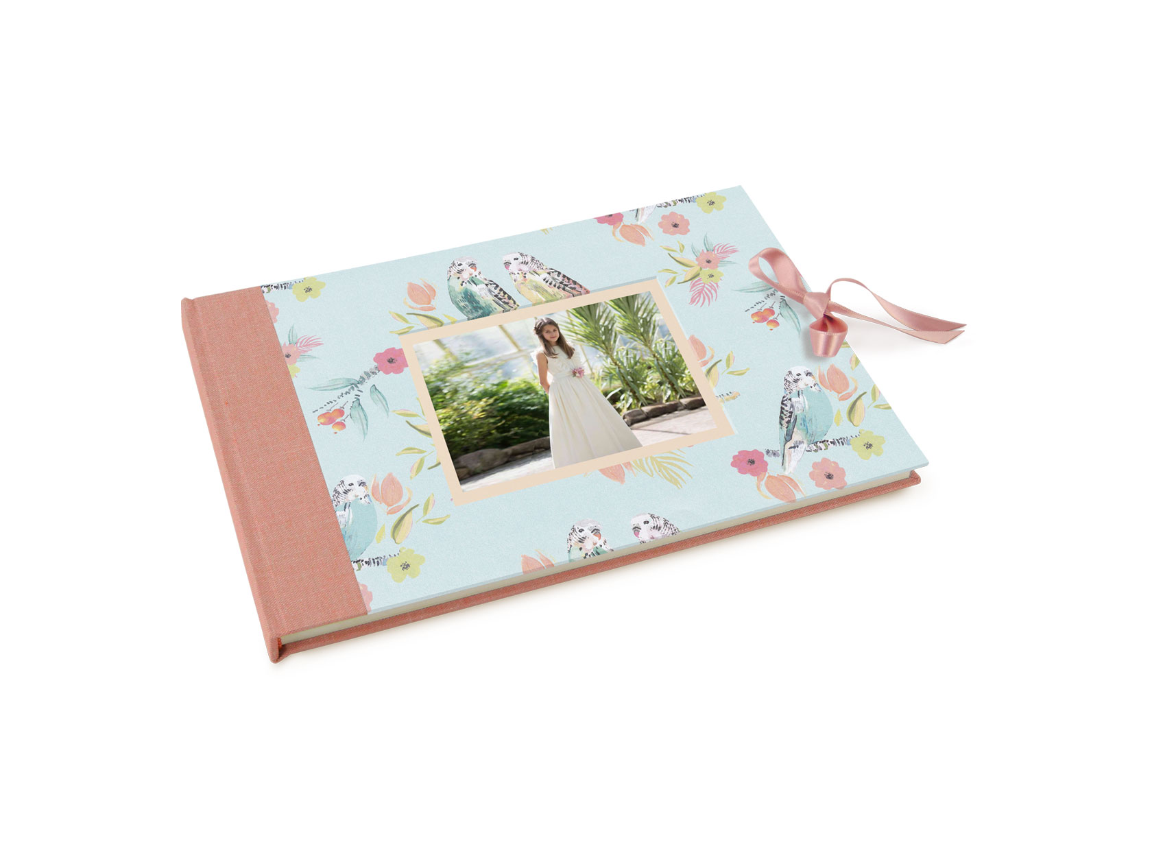 Libro de firmas impreso para comunión Agapornis.